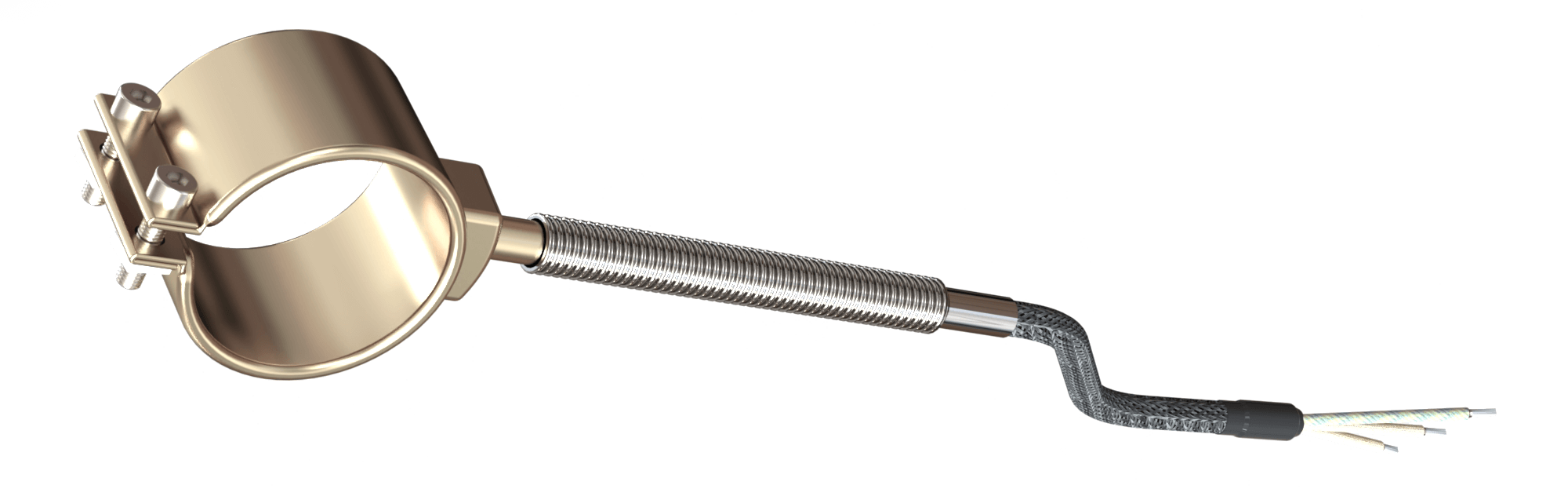 Standard Nozzle Band Heaters in stainless steel and brass, for temperatures up to 280°C/350°C, injection molding, holes, cutouts, thermocouple connector or separate leaf sensor, original accessories on all common machine types