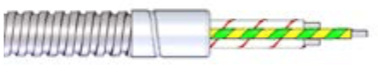 3-core cable and spiral hose steel or stainless steel + earth protection up to 400 °C / 700 °C