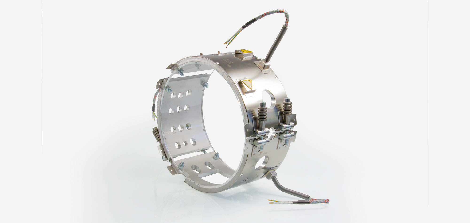 Band Heater , temperatures up to 450°C, injection molding, extrusion, energy-efficient design, homogeneous heat flow, holes, cutouts, integrated thermocouple, shape fulfilling contact