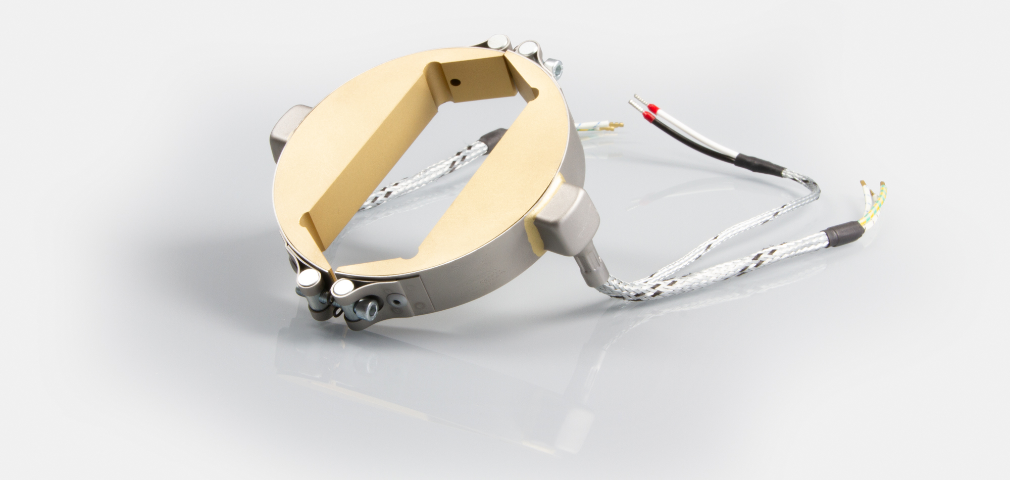 Nozzle Band Heater, for operating temperatures up to 450°C/550°C, injection molding, energy-efficient design, homogeneous heat flow, holes, cutouts, thermocouple connector, integrated thermocouple, special contour, tight installation space,cable extrusion
