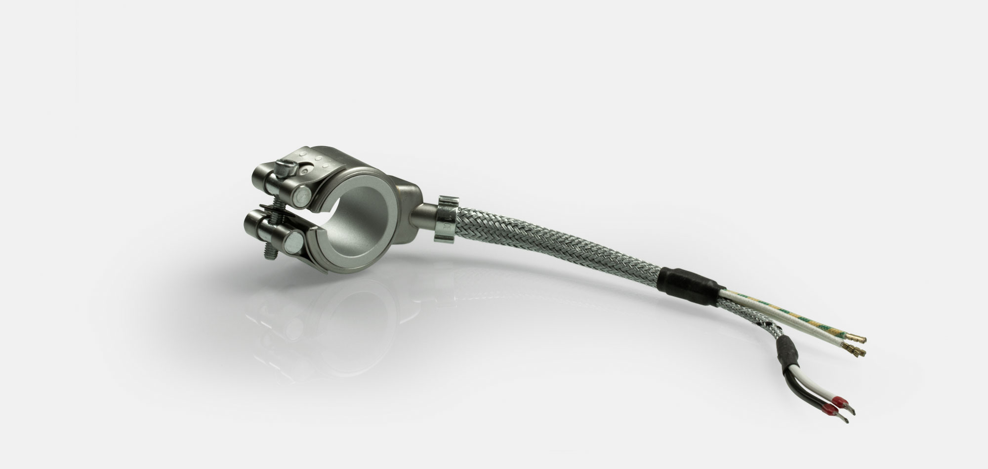 Nozzle Band Heater, for operating temperatures up to 450°C/550°C, injection molding, energy-efficient design, homogeneous heat flow, holes, cutouts, thermocouple connector, integrated thermocouple, special contour, tight installation space,cable extrusion