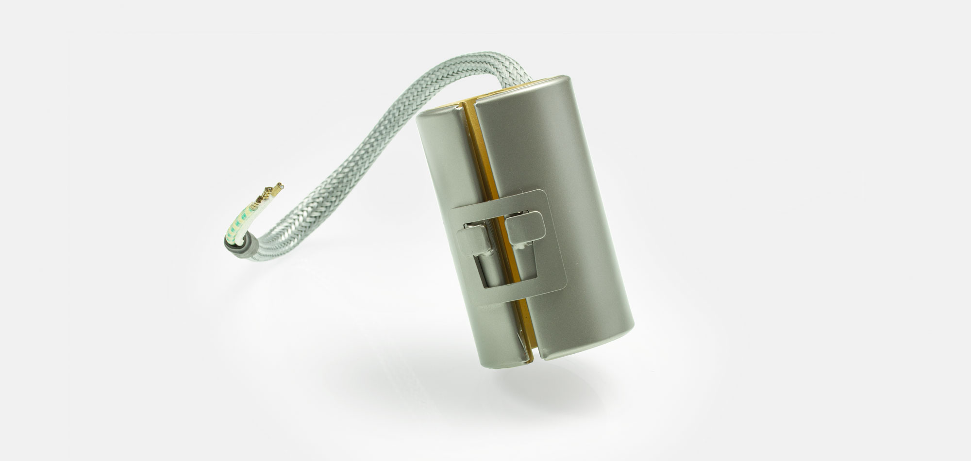 Nozzle Band Heater, for operating temperatures up to 450°C/550°C, injection molding, energy-efficient design, homogeneous heat flow, holes, cutouts, thermocouple connector, integrated thermocouple, special contour, tight installation space,cable extrusion