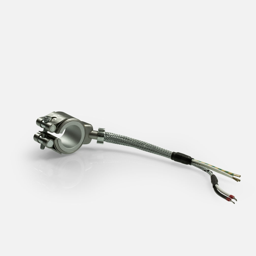 Nozzle Band Heater, for operating temperatures up to 450°C/550°C, injection molding, energy-efficient design, homogeneous heat flow, holes, cutouts, thermocouple connector, integrated thermocouple, special contour, tight installation space,cable extrusion