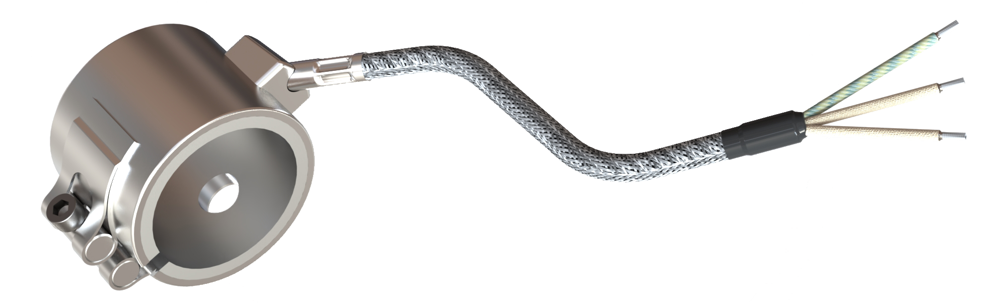 Nozzle Band Heater, for operating temperatures up to 450°C/550°C, injection molding, energy-efficient design, homogeneous heat flow, holes, cutouts, thermocouple connector, integrated thermocouple, special contour, tight installation space,cable extrusion