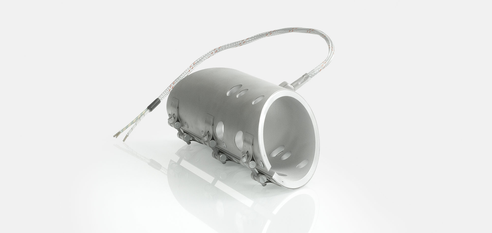 Nozzle Band Heater, for operating temperatures up to 450°C/550°C, injection molding, energy-efficient design, homogeneous heat flow, holes, cutouts, thermocouple connector, integrated thermocouple, special contour, tight installation space,cable extrusion