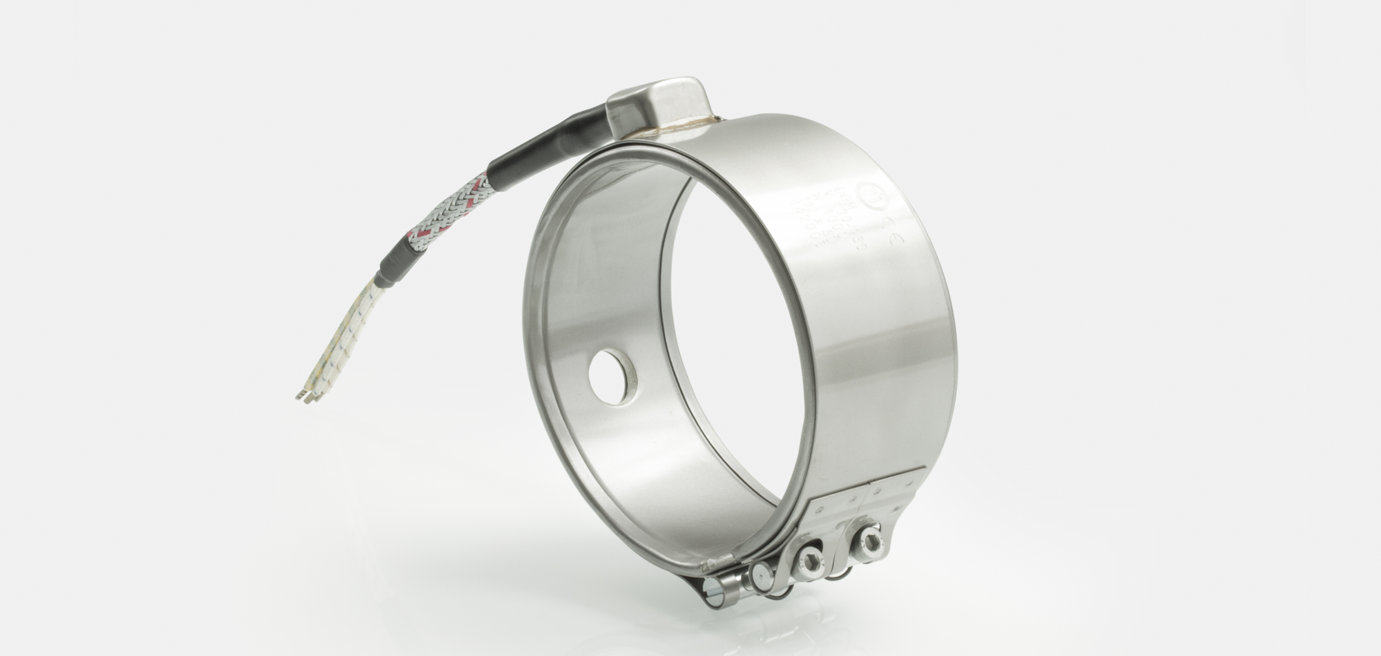 High performance Nozzle Band Heater, operating temperatures up to 600°C, injection molding, cutouts, thermocouple connector, integrated thermocouple, tight installation space, demanding materials, PTFE-PEEK processing, reduced cycle times, cable extrusion