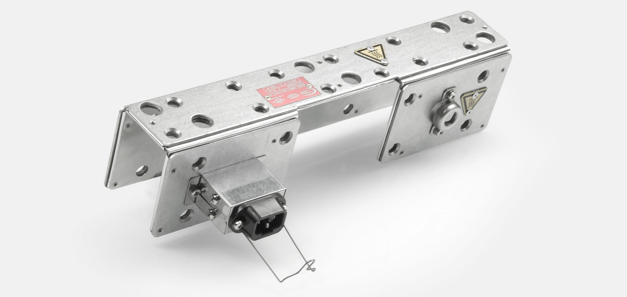 Tool Heater, Flat Heater, Frame Heater, for temperatures up to 450°C, extrusion, injection molding, plastic technology, holes, cutouts, thermocouple connector, integrated thermocouple, mineral insulated