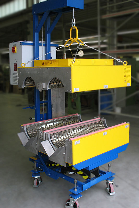 Transition Ovens are required with manufacturing processes of continuous heating, thermal treatment of cables, metal bands, synthetic profiles or similar. Several Transition Ovens can be linked together. Different temperatures for example at entering or e