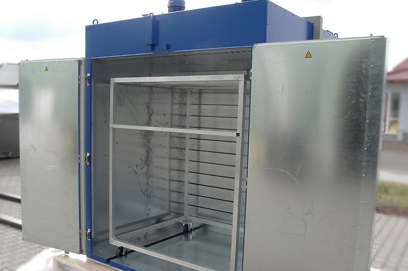 Efficient loading is provided with loading trolleys, or for pulse drying of textiles (T-shirts, Jeans, etc.), synthetic parts (hydraulic hoses) and others. The designs of trolleys are as per application requirements. Drying times can be realised via time