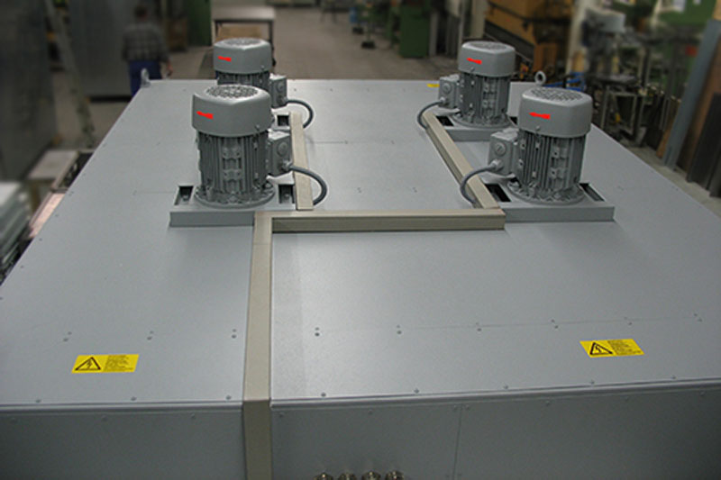 Efficient loading is provided with loading trolleys, or for pulse drying of textiles (T-shirts, Jeans, etc.), synthetic parts (hydraulic hoses) and others. The designs of trolleys are as per application requirements. Drying times can be realised via time