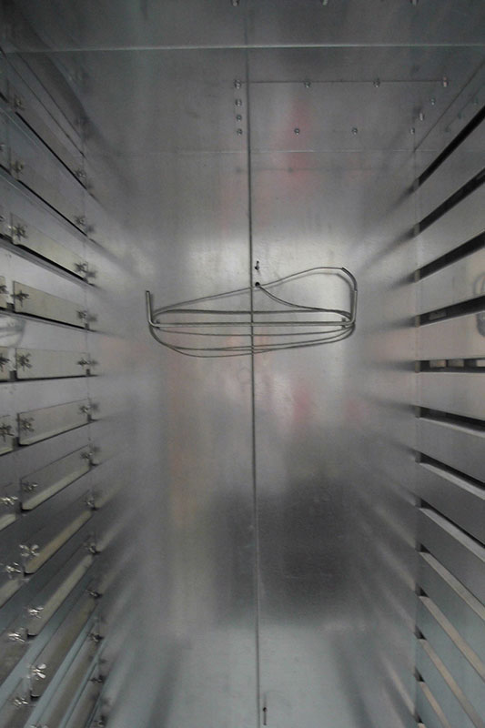 Efficient loading is provided with loading trolleys, or for pulse drying of textiles (T-shirts, Jeans, etc.), synthetic parts (hydraulic hoses) and others. The designs of trolleys are as per application requirements. Drying times can be realised via time